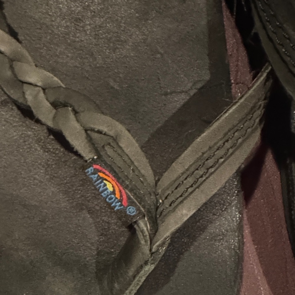 Rainbow Black Braided Leather Flip Flops - Picture 2 of 5